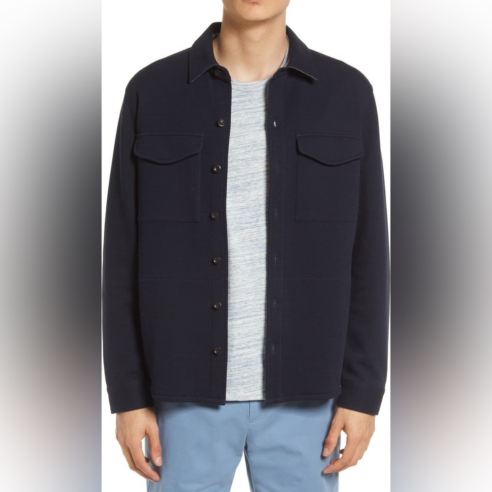 Vince Cotton Blend Shirt Jacket Coastal/Med H Grey Medium